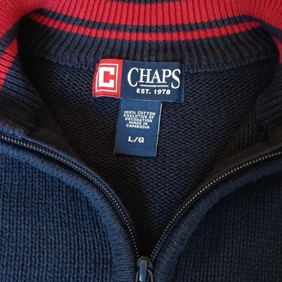 100% Cotton Navy & Red Thick Knit Pullover Sweater With Neck Zip, Mens Large - Picture 10 of 10